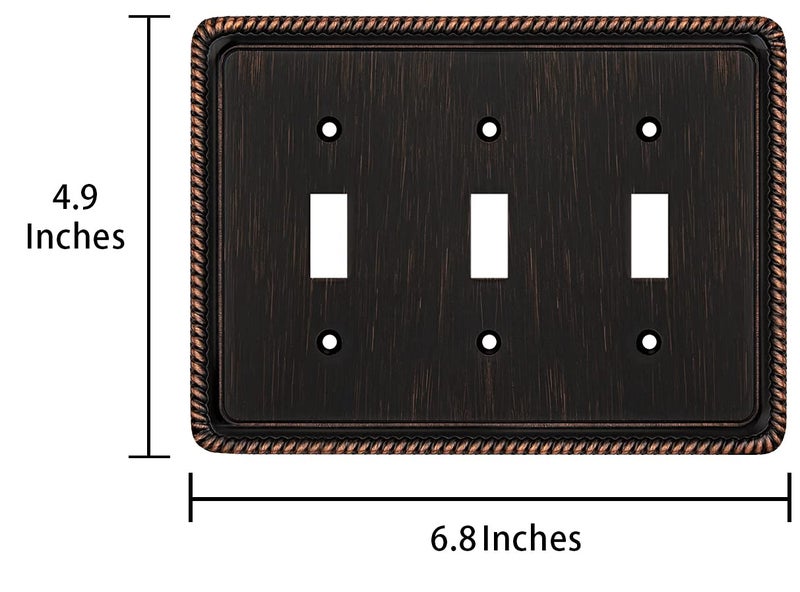 Henne Bery Rope Edge Decorative Wall Plate Switch Plate Outlet Cover (Triple Toggle, Aged Bronze) - Image 3